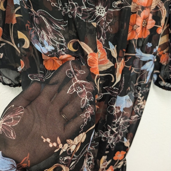 Who What Wear Black Sheer Floral Flowy Long Sleeve Midi Dress sz S - Picture 5 of 11